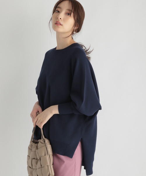 Andemiu（アンデミュウ）の「ポンチョニット215632（ニット/セーター・レディース・ベージュ/ネイビー・FREE）」の6枚目の写真