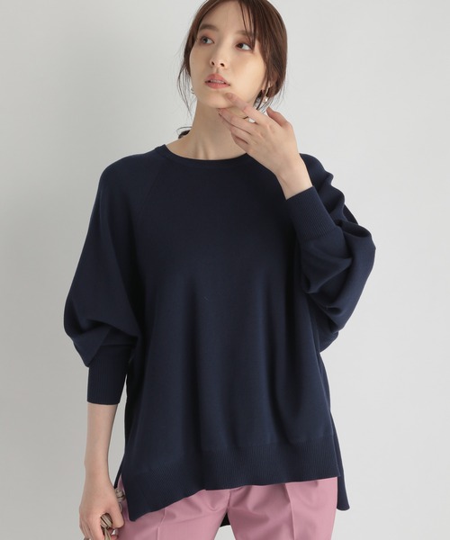 Andemiu（アンデミュウ）の「ポンチョニット215632（ニット/セーター・レディース・ベージュ/ネイビー・FREE）」の7枚目の写真