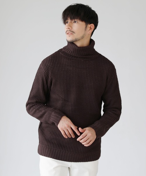 LIL VENDARS（リルヴェンダース）の「アンチピリング ワッフル編み タートル アクリル ニット セーター（ニット/セーター・メンズ・ブラック/ネイビー/ブラウン/オフホワイト/オリーブ/サンドベージュ/モカ/杢グレー/グレー系その他/チャコール・S/M/L/XL）」の6枚目の写真