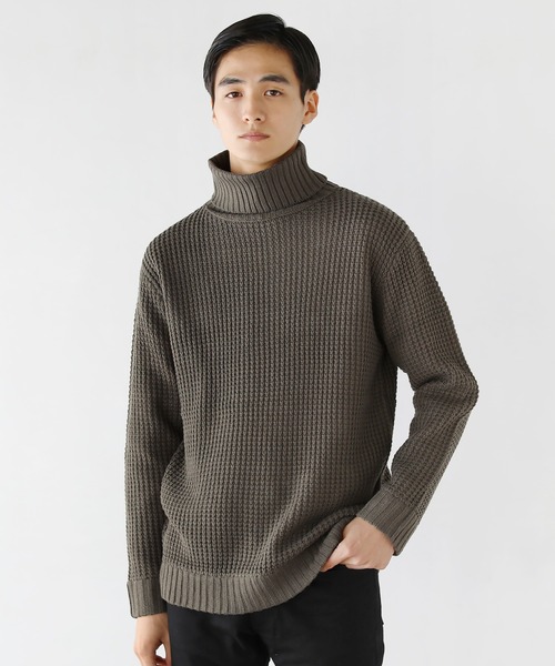 LIL VENDARS（リルヴェンダース）の「アンチピリング ワッフル編み タートル アクリル ニット セーター（ニット/セーター・メンズ・ブラック/ネイビー/ブラウン/オフホワイト/オリーブ/サンドベージュ/モカ/杢グレー/グレー系その他/チャコール・S/M/L/XL）」の5枚目の写真