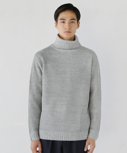 LIL VENDARS（リルヴェンダース）の「アンチピリング ワッフル編み タートル アクリル ニット セーター（ニット/セーター・メンズ・ブラック/ネイビー/ブラウン/オフホワイト/オリーブ/サンドベージュ/モカ/杢グレー/グレー系その他/チャコール・S/M/L/XL）」の11枚目の写真