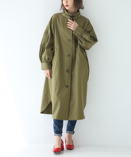 osharewalker(オシャレウォーカー)の「『スタンドカラーシャツデザインコート』(トレンチコート・レディース・ベージュ/カーキ・FREE)」の2枚目の写真
