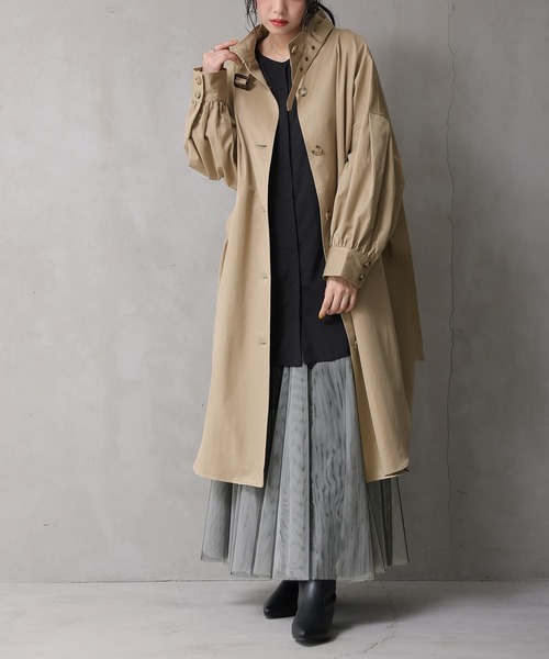 osharewalker(オシャレウォーカー)の「『スタンドカラーシャツデザインコート』(トレンチコート・レディース・ベージュ/カーキ・FREE)」の4枚目の写真