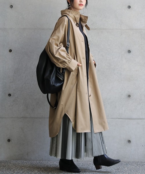 osharewalker(オシャレウォーカー)の「『スタンドカラーシャツデザインコート』(トレンチコート・レディース・ベージュ/カーキ・FREE)」の3枚目の写真