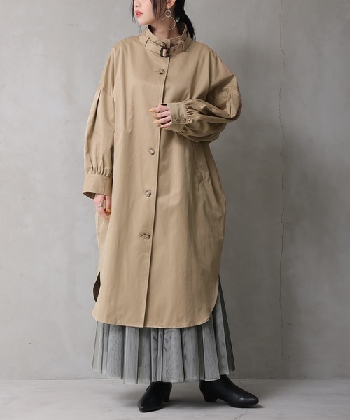 osharewalker(オシャレウォーカー)の「『スタンドカラーシャツデザインコート』(トレンチコート・レディース・ベージュ/カーキ・FREE)」の5枚目の写真