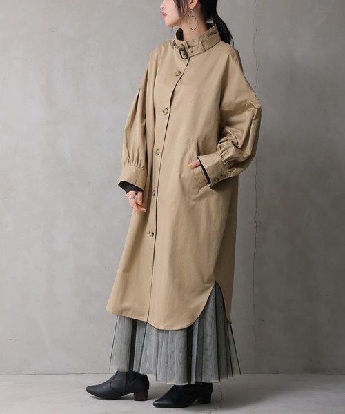 osharewalker(オシャレウォーカー)の「『スタンドカラーシャツデザインコート』(トレンチコート・レディース・ベージュ/カーキ・FREE)」の6枚目の写真