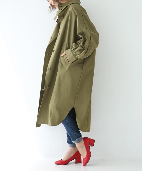 osharewalker(オシャレウォーカー)の「『スタンドカラーシャツデザインコート』(トレンチコート・レディース・ベージュ/カーキ・FREE)」の11枚目の写真