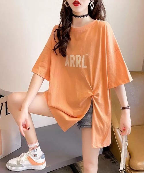 ACT（アクト）の「フロントスリット ドロップショルダーカットソー（Tシャツ/カットソー・レディース・ホワイト/ブラック/グレー/オレンジ・M/L/XL/XXL）」の4枚目の写真