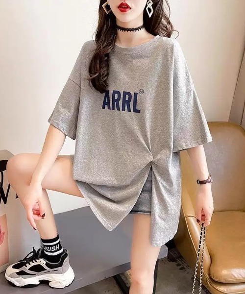 ACT（アクト）の「フロントスリット ドロップショルダーカットソー（Tシャツ/カットソー・レディース・ホワイト/ブラック/グレー/オレンジ・M/L/XL/XXL）」の5枚目の写真