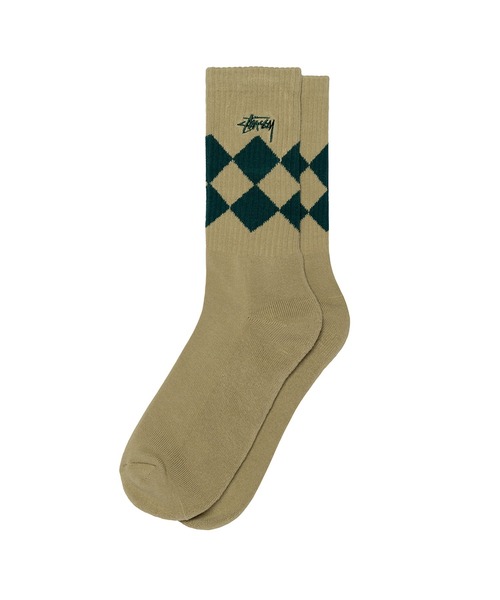 STUSSY（ステューシー）の「Argyle Jacquard Crew Socks（ソックス/靴下・メンズ・ブラック/ベージュ/パープル・FREE）」の2枚目の写真
