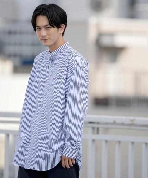 coen(コーエン)の「ポプリン起毛ビッグシルエットストライプシャツ(シャツ/ブラウス・メンズ・グレー/ネイビー・LARGE/SMALL/MEDIUM/X-LARGE)」の18枚目の写真