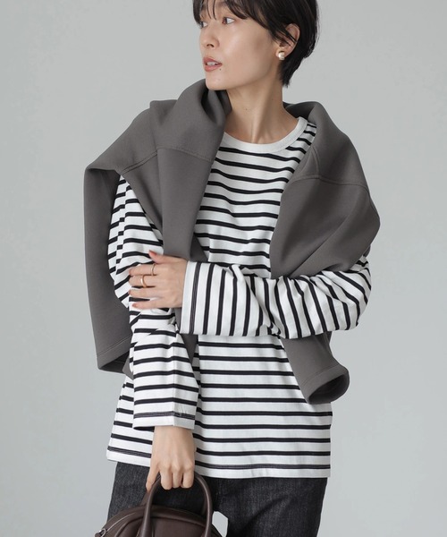 AMERICAN HOLIC(アメリカンホリック)の「クルーネックボーダーカットプルオーバー(Tシャツ/カットソー・レディース・その他9/ブラック系その他4/ブルー系その他2・M/S/L)」の1枚目の写真