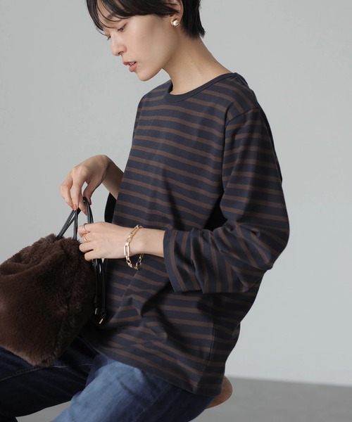 AMERICAN HOLIC(アメリカンホリック)の「クルーネックボーダーカットプルオーバー(Tシャツ/カットソー・レディース・その他9/ブラック系その他4/ブルー系その他2・M/S/L)」の3枚目の写真