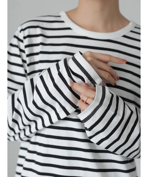 AMERICAN HOLIC(アメリカンホリック)の「クルーネックボーダーカットプルオーバー(Tシャツ/カットソー・レディース・その他9/ブラック系その他4/ブルー系その他2・M/S/L)」の5枚目の写真