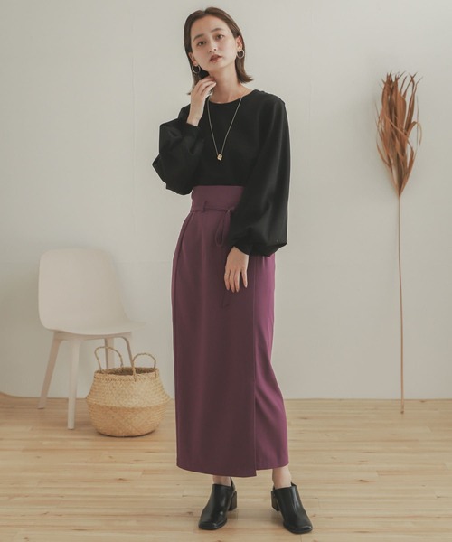 SENSE OF PLACE by URBAN RESEARCH（センスオブプレイスバイアーバンリサーチ）の「『TALLサイズあり』ジョーゼットハイウエストラップスカート（スカート・レディース・ブラック/パープル/ブラウン/ライトベージュ・SMALL/MEDIUM/TALL）」の16枚目の写真