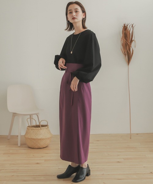 SENSE OF PLACE by URBAN RESEARCH（センスオブプレイスバイアーバンリサーチ）の「『TALLサイズあり』ジョーゼットハイウエストラップスカート（スカート・レディース・ブラック/パープル/ブラウン/ライトベージュ・SMALL/MEDIUM/TALL）」の17枚目の写真