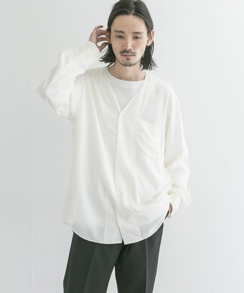 URBAN RESEARCH（アーバンリサーチ）の「60/-レーヨンノーカラーシャツ（シャツ/ブラウス・メンズ・ブラック/ベージュ系その他/ホワイト・LARGE/MEDIUM）」の8枚目の写真