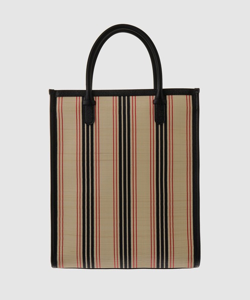 THOM BROWNE（トムブラウン）の「VERTICAL TOTE W/ LEATHER DETAILS IN HORSE HAIR（トートバッグ・メンズ・ストライプ・ONE SIZE）」の2枚目の写真