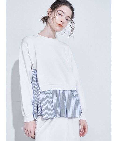 ELENDEEK（エレンディーク）の「ヘムフレアドッキングニット（ニット/セーター・レディース・ブラック/オフホワイト/その他1・FREE）」の2枚目の写真