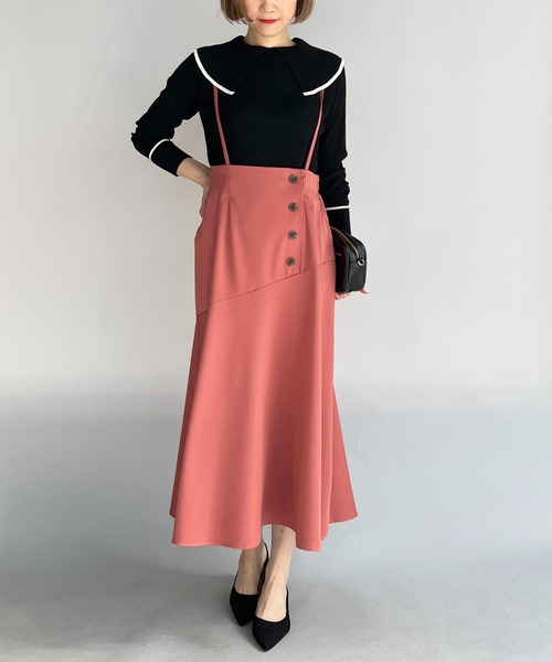PICCIN（ピッチン）の「フロントボタンマーメイドスカート（サスペンダー付き）（スカート・レディース・ブラック/ピンク・M/L）」の6枚目の写真