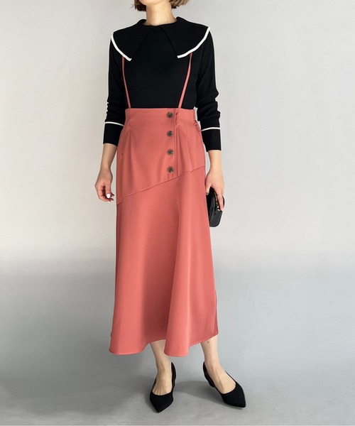 PICCIN（ピッチン）の「フロントボタンマーメイドスカート（サスペンダー付き）（スカート・レディース・ブラック/ピンク・M/L）」の9枚目の写真