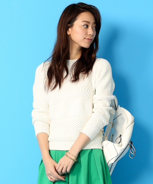 Rouge vif（ルージュヴィフ）の「柄編みコンパクトニット（ニット/セーター・レディース・ホワイト/ブルー・FREE）」の2枚目の写真