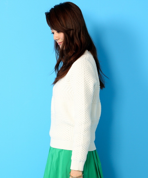 Rouge vif（ルージュヴィフ）の「柄編みコンパクトニット（ニット/セーター・レディース・ホワイト/ブルー・FREE）」の5枚目の写真