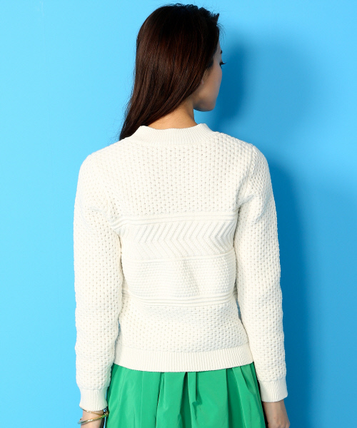 Rouge vif（ルージュヴィフ）の「柄編みコンパクトニット（ニット/セーター・レディース・ホワイト/ブルー・FREE）」の6枚目の写真