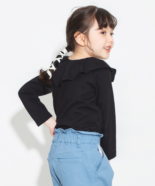 BRANSHES(ブランシェス)の「【綿100% / 前後着れる2way】襟フリル長袖Tシャツ ロンT<br>(Tシャツ/カットソー・キッズ・ピンク/オフホワイト/ブラック/ライトグリーン・130/120/110/100/140/90/150)」の3枚目の写真
