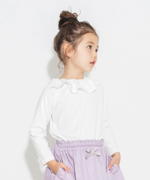 BRANSHES(ブランシェス)の「【綿100% / 前後着れる2way】襟フリル長袖Tシャツ ロンT<br>(Tシャツ/カットソー・キッズ・ピンク/オフホワイト/ブラック/ライトグリーン・130/120/110/100/140/90/150)」の12枚目の写真