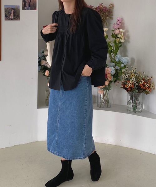 DAY CLOSET(デイ クローゼット)の「【袖ぐりが広めでストレスフリー】クラシカル ギャザー切り替え フレア ブラウス 体型カバーレディース(シャツ/ブラウス・レディース・ホワイト/ブラック/ブルー・ONE SIZE)」の15枚目の写真