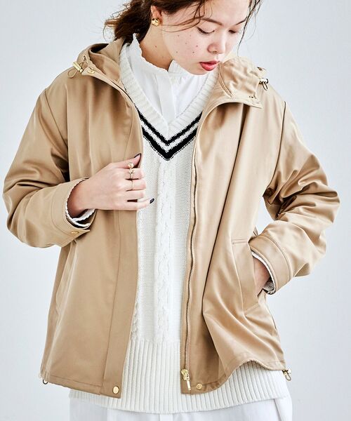 le.coeur blanc(ルクールブラン)の「ツイルストレッチフードブルゾン(ブルゾン・レディース・ベージュ/ネイビー/グレイッシュベージュ・FREE)」の21枚目の写真