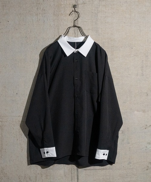 JOHN'S CLOSET（ジョンズクローゼット）の「【i】ポリストレッチクレリックビッグシャツ（シャツ/ブラウス・メンズ・チャコールグレー/グリーン/グレイッシュベージュ/サックスブルー/ホワイト/パープル/ブラック/ネイビー・LARGE/MEDIUM/X-LARGE）」の3枚目の写真