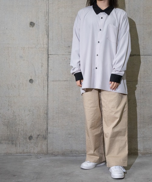 JOHN'S CLOSET（ジョンズクローゼット）の「【i】ポリストレッチクレリックビッグシャツ（シャツ/ブラウス・メンズ・チャコールグレー/グリーン/グレイッシュベージュ/サックスブルー/ホワイト/パープル/ブラック/ネイビー・LARGE/MEDIUM/X-LARGE）」の18枚目の写真