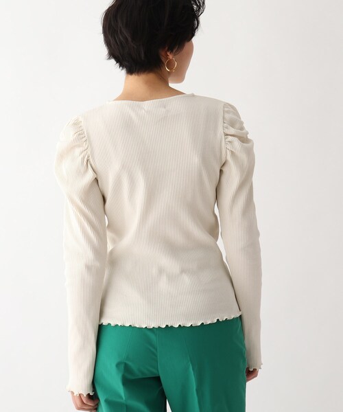 OPAQUE.CLIP（オペークドットクリップ）の「◆スーピマコットンリブ ギャザースリーブトップス（ニット/セーター・レディース・ホワイト系/ライトブルー/ブラック・42/40/38）」の6枚目の写真