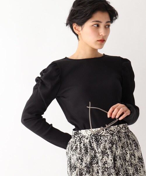 OPAQUE.CLIP（オペークドットクリップ）の「◆スーピマコットンリブ ギャザースリーブトップス（ニット/セーター・レディース・ホワイト系/ライトブルー/ブラック・42/40/38）」の13枚目の写真