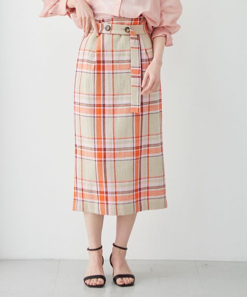 le.coeur blanc(ルクールブラン)の「MANTECO チェックハイウエストスカート(スカート・レディース・ベージュ系その他2/ブルー系その他2・36/38)」の4枚目の写真