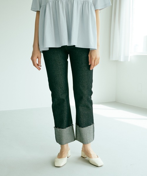 PUAL CE CIN（ピュアルセシン）の「ロールアップデニムパンツ（デニムパンツ・レディース・ブラック/インディゴブルー・SMALL/MEDIUM）」の9枚目の写真