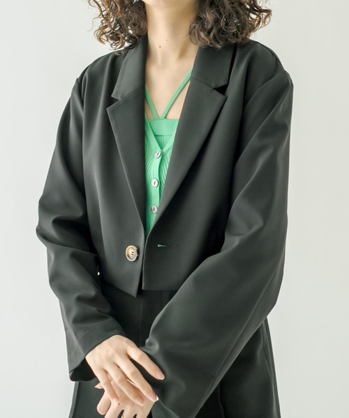 mystic(ミスティック)の「ショートジャケット(テーラードジャケット・レディース・ブラック/オフホワイト/アイボリー・FREE)」の3枚目の写真