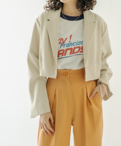 mystic(ミスティック)の「ショートジャケット(テーラードジャケット・レディース・ブラック/オフホワイト/アイボリー・FREE)」の7枚目の写真