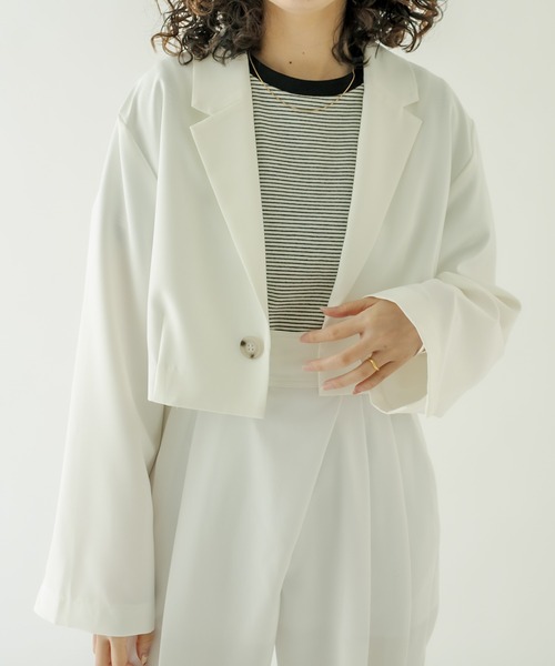 mystic(ミスティック)の「ショートジャケット(テーラードジャケット・レディース・ブラック/オフホワイト/アイボリー・FREE)」の10枚目の写真