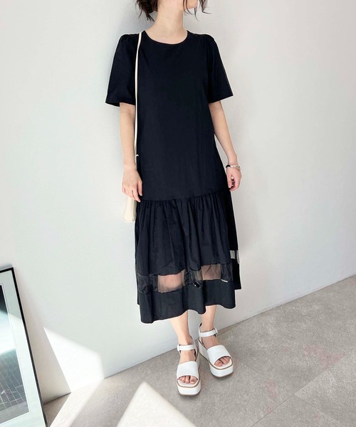 Plage ロングワンピース セール】裾切替 シアーライン ロングワンピース（ワンピース