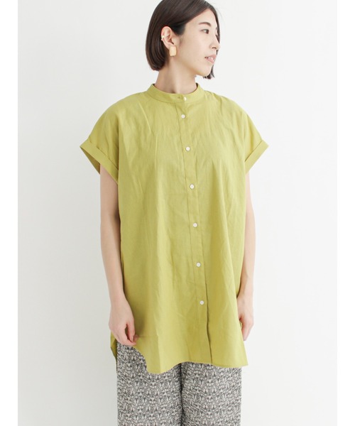 Lugnoncure（ルノンキュール）の「麻混バンドカラーシャツ（シャツ/ブラウス・レディース・ホワイト/ブラック/オフホワイト/グリーン・ﾌﾘ-）」の4枚目の写真