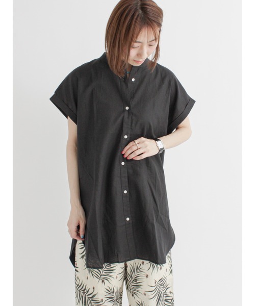 Lugnoncure（ルノンキュール）の「麻混バンドカラーシャツ（シャツ/ブラウス・レディース・ホワイト/ブラック/オフホワイト/グリーン・ﾌﾘ-）」の3枚目の写真