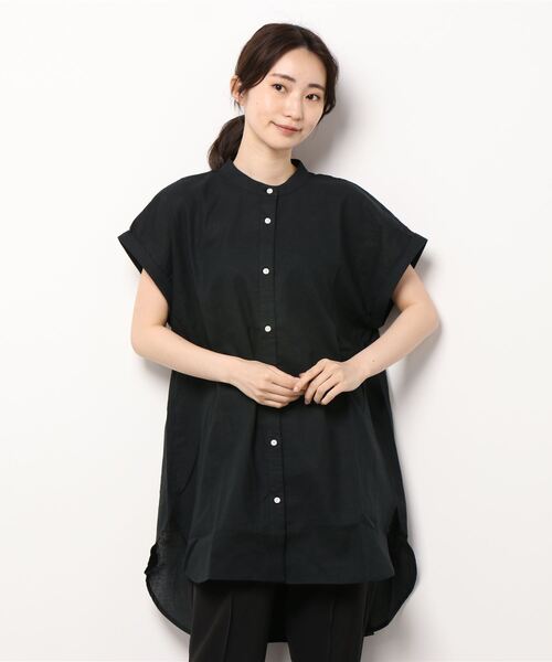 Lugnoncure（ルノンキュール）の「麻混バンドカラーシャツ（シャツ/ブラウス・レディース・ホワイト/ブラック/オフホワイト/グリーン・ﾌﾘ-）」の8枚目の写真