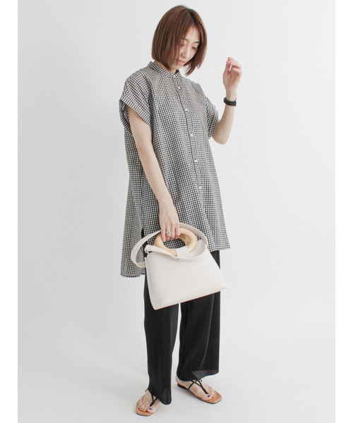 Lugnoncure（ルノンキュール）の「麻混バンドカラーシャツ（シャツ/ブラウス・レディース・ホワイト/ブラック/オフホワイト/グリーン・ﾌﾘ-）」の9枚目の写真