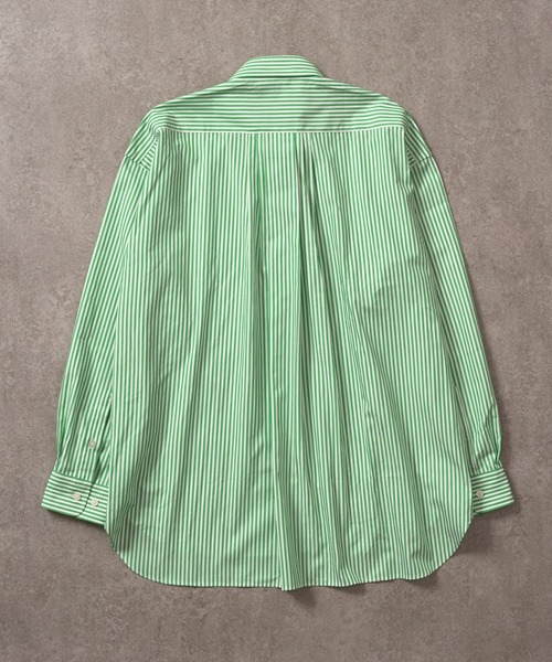 BRICK & SONS（ブリックアンドサンズ）の「リラックスバックプリーツシャツ＜グリーンストライプ＞（シャツ/ブラウス・メンズ・グリーン・LL/S/M/L）」の9枚目の写真
