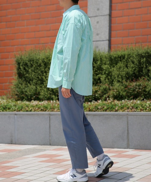 BRICK & SONS（ブリックアンドサンズ）の「リラックスバックプリーツシャツ＜グリーンストライプ＞（シャツ/ブラウス・メンズ・グリーン・LL/S/M/L）」の7枚目の写真