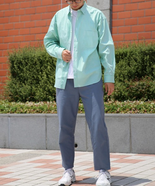 BRICK & SONS（ブリックアンドサンズ）の「リラックスバックプリーツシャツ＜グリーンストライプ＞（シャツ/ブラウス・メンズ・グリーン・LL/S/M/L）」の5枚目の写真