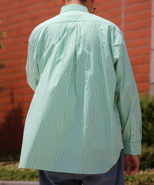 BRICK & SONS（ブリックアンドサンズ）の「リラックスバックプリーツシャツ＜グリーンストライプ＞（シャツ/ブラウス・メンズ・グリーン・LL/S/M/L）」の4枚目の写真